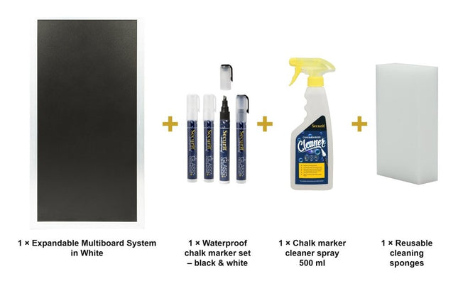 Securit® Expandable Multiboard System in White Chalkboard Set – Board + Waterproof Markers + Cleaner | Hospitality Trade Pack - hospitality