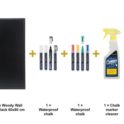 Securit® Extra Large Woody Wall Chalkboard in Black 60x80 cm (Pack of 6) Chalkboard Set – Boards + Waterproof Markers + Cleaner | Hospitality Trade Pack - hospitality