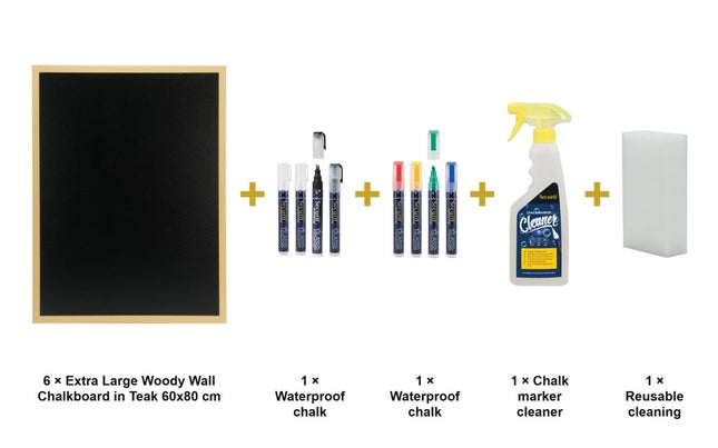 Securit® Extra Large Woody Wall Chalkboard in Teak 60x80 cm (Pack of 6) Chalkboard Set – Boards + Waterproof Markers + Cleaner | Hospitality Trade Pack - hospitality