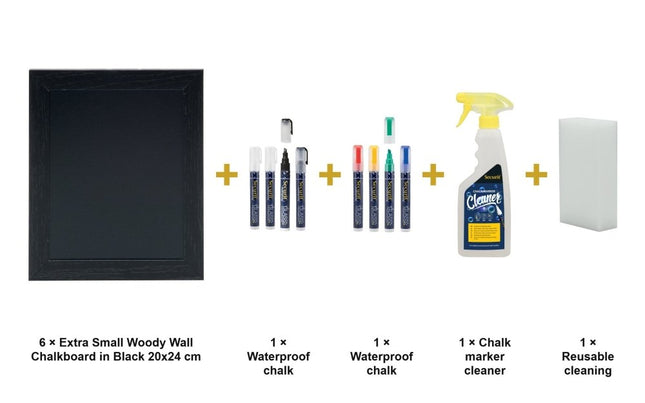 Securit® Extra Small Woody Wall Chalkboard in Black 20x24 cm (Pack of 6) Chalkboard Set – Boards + Waterproof Markers + Cleaner | Hospitality Trade Pack - hospitality