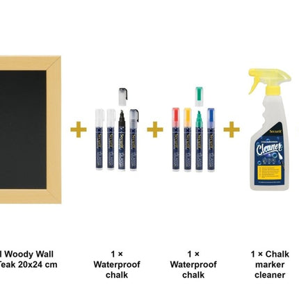 Securit® Extra Small Woody Wall Chalkboard in Teak 20x24 cm (Pack of 6) Chalkboard Set – Boards + Waterproof Markers + Cleaner | Hospitality Trade Pack - hospitality