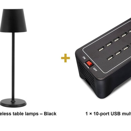 Securit® Feline Table Lamps Black (Pack of 6) + 10-Port Multicharger Lighting Set | Hospitality Trade Pack - hospitality