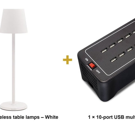 Securit® Feline Table Lamps White (Pack of 6) + 10-Port Multicharger Lighting Set | Hospitality Trade Pack - hospitality