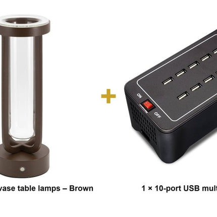 Securit® Florence Table Lamps Brown (Pack of 6) + 10-Port Multicharger Lighting Set | Hospitality Trade Pack - hospitality