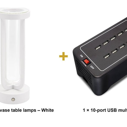 Securit® Florence Table Lamps White (Pack of 6) + 10-Port Multicharger Lighting Set | Hospitality Trade Pack - hospitality