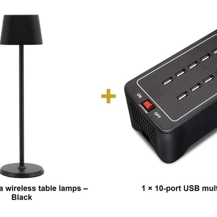Securit® Georgina Table Lamps Black (Pack of 6) + 10-Port Multicharger Lighting Set | Hospitality Trade Pack - hospitality