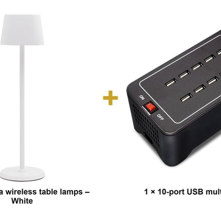 Securit® Georgina Table Lamps White (Pack of 6) + 10-Port Multicharger Lighting Set | Hospitality Trade Pack - hospitality