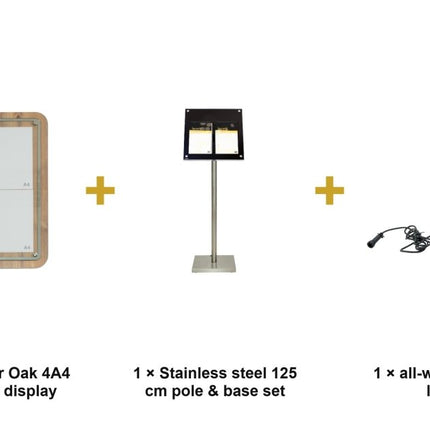Securit® Glass Star Oak 4A4 Information Display Set – Display + Pole & Base + LED Lamp | Hospitality Trade Pack - hospitality