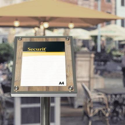 Securit® Glass Star Oak A4 Information Display Set – Display + Pole & Base + LED Lamp | Hospitality Trade Pack - hospitality