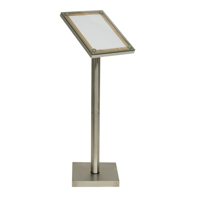 Securit® Glass Star Oak A4 Information Display Set – Display + Pole & Base + LED Lamp | Hospitality Trade Pack - hospitality