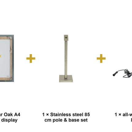 Securit® Glass Star Oak A4 Information Display Set – Display + Pole & Base + LED Lamp | Hospitality Trade Pack - hospitality