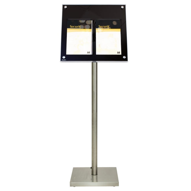 Securit® Glass Star Walnut 4A4 Information Display Set – Display + Pole & Base + LED Lamp | Hospitality Trade Pack - hospitality