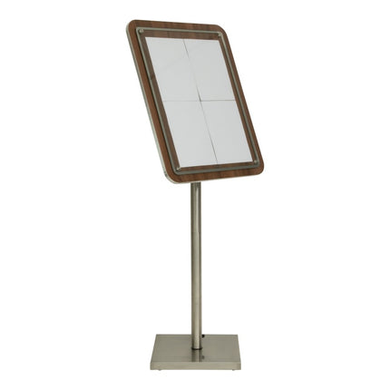 Securit® Glass Star Walnut 4A4 Information Display Set – Display + Pole & Base + LED Lamp | Hospitality Trade Pack - hospitality