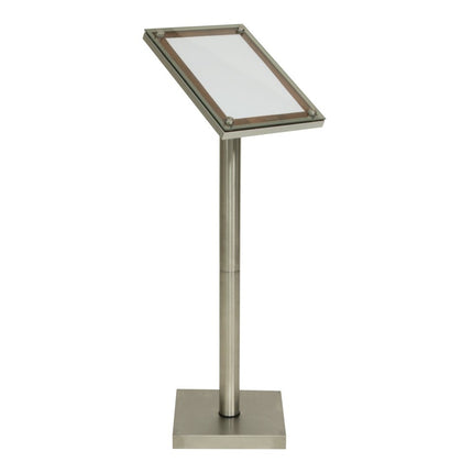 Securit® Glass Star Walnut A4 Information Display Set – Display + Pole & Base + LED Lamp | Hospitality Trade Pack - hospitality