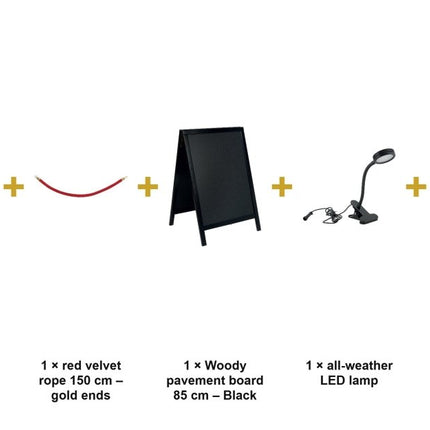 Securit® Gold Barrier Posts + Red Velvet Rope + Lit Pavement Board + Gold & Silver Markers Christmas Entrance Set | Hospitality Trade Pack - hospitality