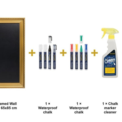 Securit® Gold Framed Wall Chalkboard 65x85 cm Chalkboard Set – Board + Waterproof Markers + Cleaner | Hospitality Trade Pack - hospitality