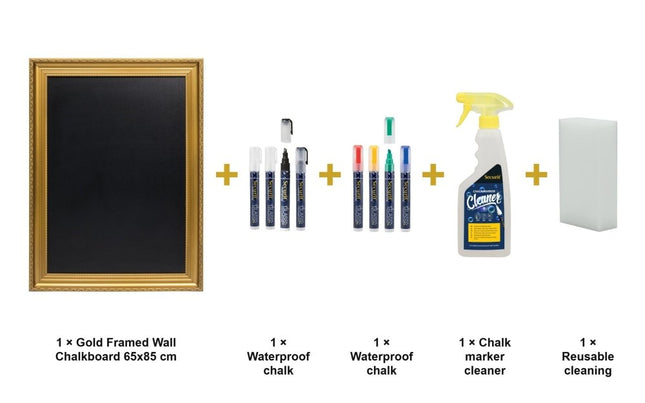 Securit® Gold Framed Wall Chalkboard 65x85 cm Chalkboard Set – Board + Waterproof Markers + Cleaner | Hospitality Trade Pack - hospitality