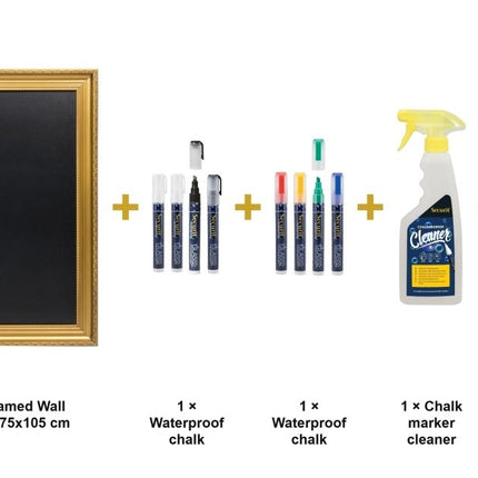 Securit® Gold Framed Wall Chalkboard 75x105 cm Chalkboard Set – Board + Waterproof Markers + Cleaner | Hospitality Trade Pack - hospitality
