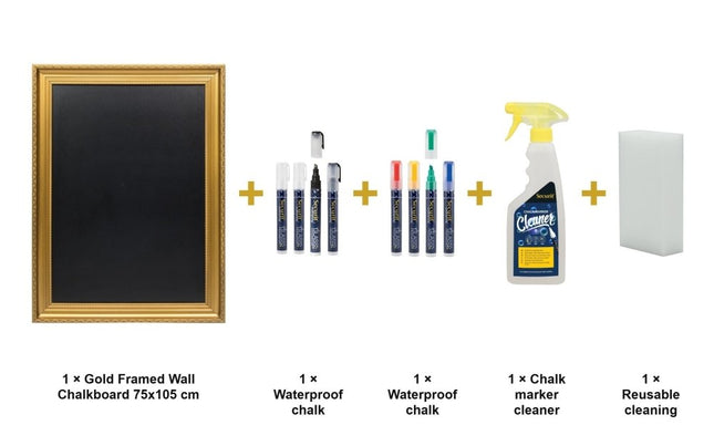 Securit® Gold Framed Wall Chalkboard 75x105 cm Chalkboard Set – Board + Waterproof Markers + Cleaner | Hospitality Trade Pack - hospitality
