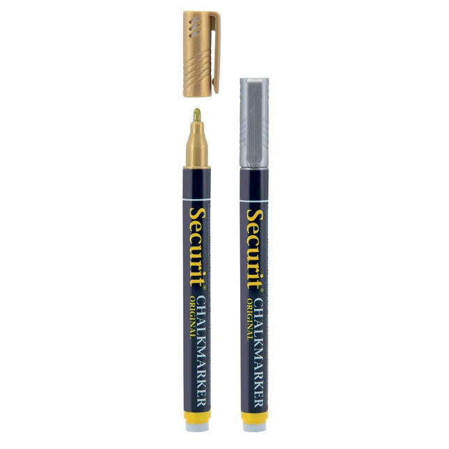 Securit Gold Silver Chalk Markers Set 1-2 Mm Nib Pack of 12 - hospitality