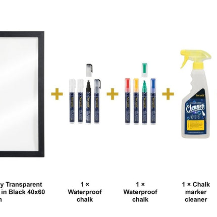 Securit® Large Woody Transparent Wall Chalkboard in Black 40x60 cm (Pack of 6) Chalkboard Set – Boards + Waterproof Markers + Cleaner | Hospitality Trade Pack - hospitality