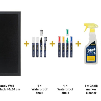 Securit® Large Woody Wall Chalkboard in Black 40x60 cm (Pack of 6) Chalkboard Set – Boards + Waterproof Markers + Cleaner | Hospitality Trade Pack - hospitality