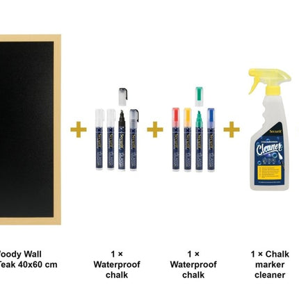 Securit® Large Woody Wall Chalkboard in Teak 40x60 cm (Pack of 6) Chalkboard Set – Boards + Waterproof Markers + Cleaner | Hospitality Trade Pack - hospitality
