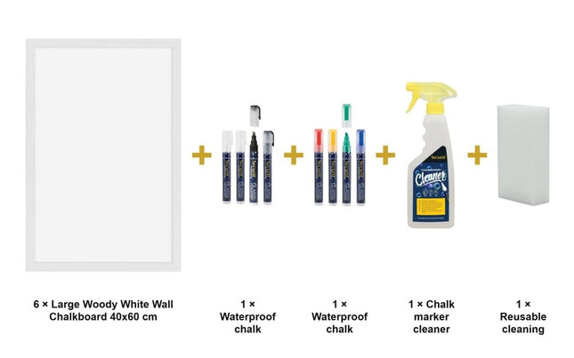 Securit® Large Woody White Wall Chalkboard 40x60 cm (Pack of 6) Chalkboard Set – Boards + Waterproof Markers + Cleaner | Hospitality Trade Pack - hospitality
