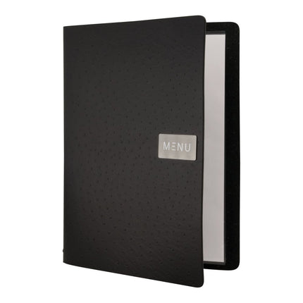 Securit® Leather Ego A4 Black Front-of-House Set – 10 Menu Holders + 10 Beechwood Bill Presenters | Hospitality Trade Pack - hospitality