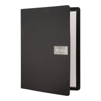Securit® Leather Raw A4 Black Menu Set – 10 Menu Holders + 20 Extra Pouches | Hospitality Trade Pack - hospitality