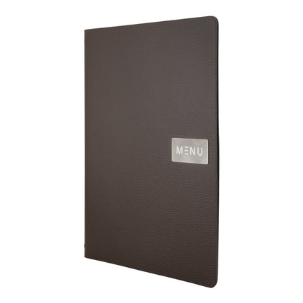Securit® Leather Raw A4 Brown Front-of-House Set – 10 Menu Holders + 10 Teak Block Bill Presenters | Hospitality Trade Pack - hospitality