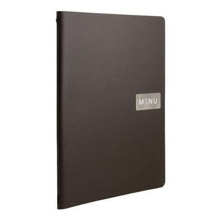 Securit® Leather Raw A4 Brown Front-of-House Set – 10 Menu Holders + 10 Teak Block Bill Presenters | Hospitality Trade Pack - hospitality