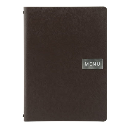 Securit® Leather Raw A4 Brown Front-of-House Set – 10 Menu Holders + 10 Teak Block Bill Presenters | Hospitality Trade Pack - hospitality