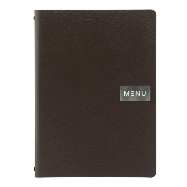 Securit® Leather Raw A4 Brown Front-of-House Set – 10 Menu Holders + 10 Teak Block Bill Presenters | Hospitality Trade Pack - hospitality