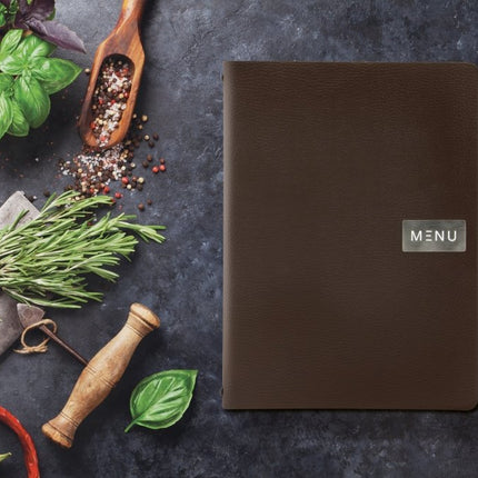 Securit® Leather Raw A4 Brown Menu Set – 10 Menu Holders + 20 Extra Pouches | Hospitality Trade Pack - hospitality