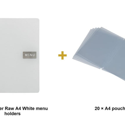 Securit® Leather Raw A4 White Menu Set – 10 Menu Holders + 20 Extra Pouches | Hospitality Trade Pack - hospitality