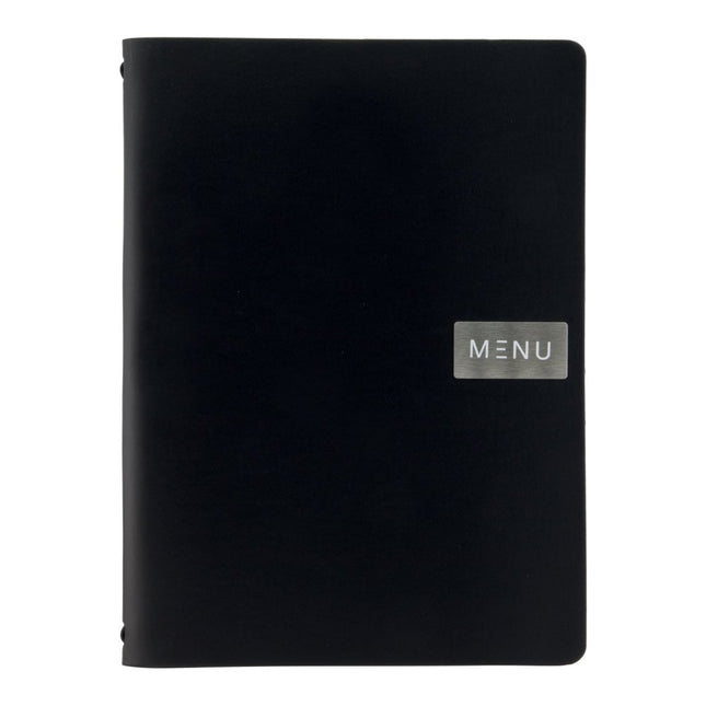 Securit® Leather Royal A4 Black Front-of-House Set – 10 Menu Holders + 10 Beechwood Bill Presenters | Hospitality Trade Pack - hospitality