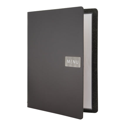Securit® Leather Royal A4 Black Menu Set – 10 Menu Holders + 20 Extra Pouches | Hospitality Trade Pack - hospitality