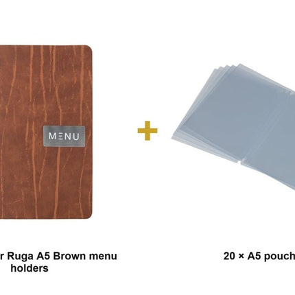 Securit® Leather Ruga A5 Brown Menu Set – 10 Menu Holders + 20 Extra Pouches | Hospitality Trade Pack - hospitality