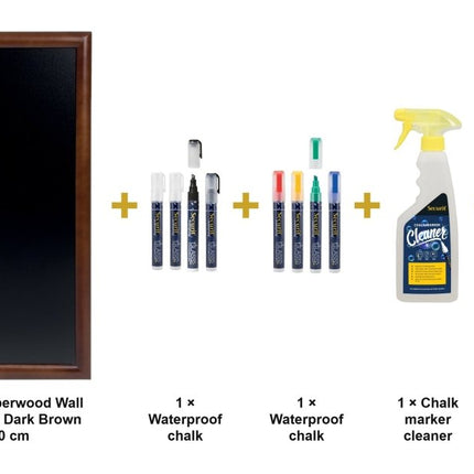 Securit® Long Rubberwood Wall Chalkboard in Dark Brown 56x100 cm Chalkboard Set – Board + Waterproof Markers + Cleaner | Hospitality Trade Pack - hospitality
