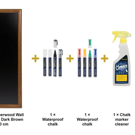 Securit® Long Rubberwood Wall Chalkboard in Dark Brown 56x120 cm Chalkboard Set – Board + Waterproof Markers + Cleaner | Hospitality Trade Pack - hospitality