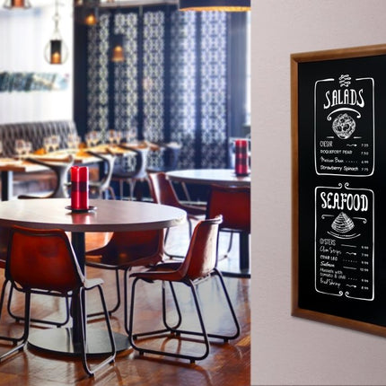 Securit® Long Rubberwood Wall Chalkboard in Dark Brown 56x120 cm Chalkboard Set – Board + Waterproof Markers + Cleaner | Hospitality Trade Pack - hospitality