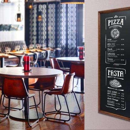 Securit® Long Rubberwood Wall Chalkboard in Dark Brown 56x150 cm Chalkboard Set – Board + Waterproof Markers + Cleaner | Hospitality Trade Pack - hospitality