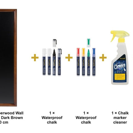 Securit® Long Rubberwood Wall Chalkboard in Dark Brown 56x150 cm Chalkboard Set – Board + Waterproof Markers + Cleaner | Hospitality Trade Pack - hospitality
