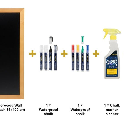 Securit® Long Rubberwood Wall Chalkboard in Teak 56x100 cm Chalkboard Set – Board + Waterproof Markers + Cleaner | Hospitality Trade Pack - hospitality