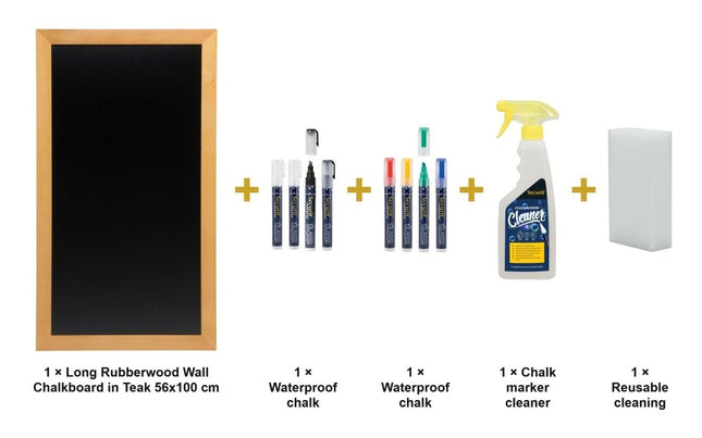 Securit® Long Rubberwood Wall Chalkboard in Teak 56x100 cm Chalkboard Set – Board + Waterproof Markers + Cleaner | Hospitality Trade Pack - hospitality