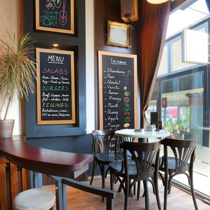 Securit® Long Rubberwood Wall Chalkboard in Teak 56x120 cm Chalkboard Set – Board + Waterproof Markers + Cleaner | Hospitality Trade Pack - hospitality