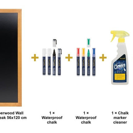 Securit® Long Rubberwood Wall Chalkboard in Teak 56x120 cm Chalkboard Set – Board + Waterproof Markers + Cleaner | Hospitality Trade Pack - hospitality