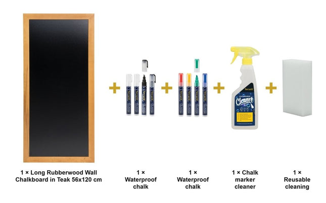 Securit® Long Rubberwood Wall Chalkboard in Teak 56x120 cm Chalkboard Set – Board + Waterproof Markers + Cleaner | Hospitality Trade Pack - hospitality