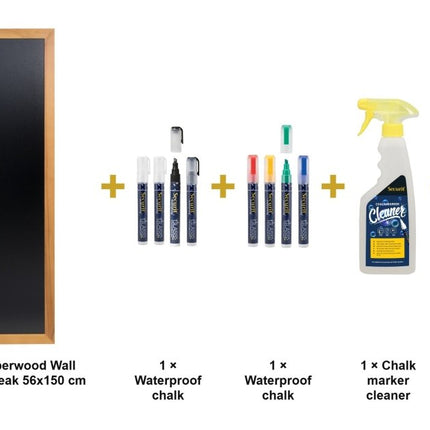 Securit® Long Rubberwood Wall Chalkboard in Teak 56x150 cm Chalkboard Set – Board + Waterproof Markers + Cleaner | Hospitality Trade Pack - hospitality